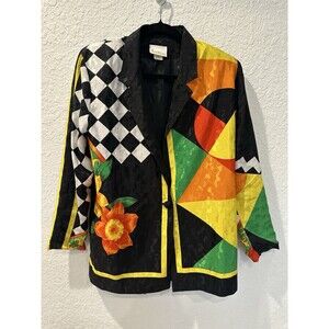 Jordana Vintage 80s Silk Bright Color Graphic Geometric Floral  Women Sz S 6/8
